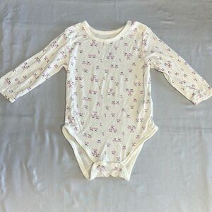 Silkberry baby - Pink and White Floral Long Sleeve rayon blend Bodysuit onesie